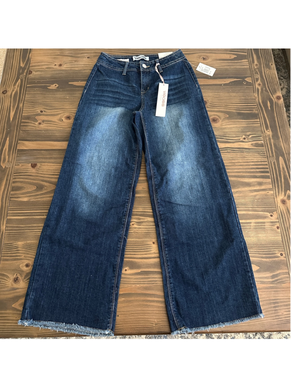 Girls Vigoss Wide Leg Jeans Size 12 NWT High Rise Blue Raw Hem Denim